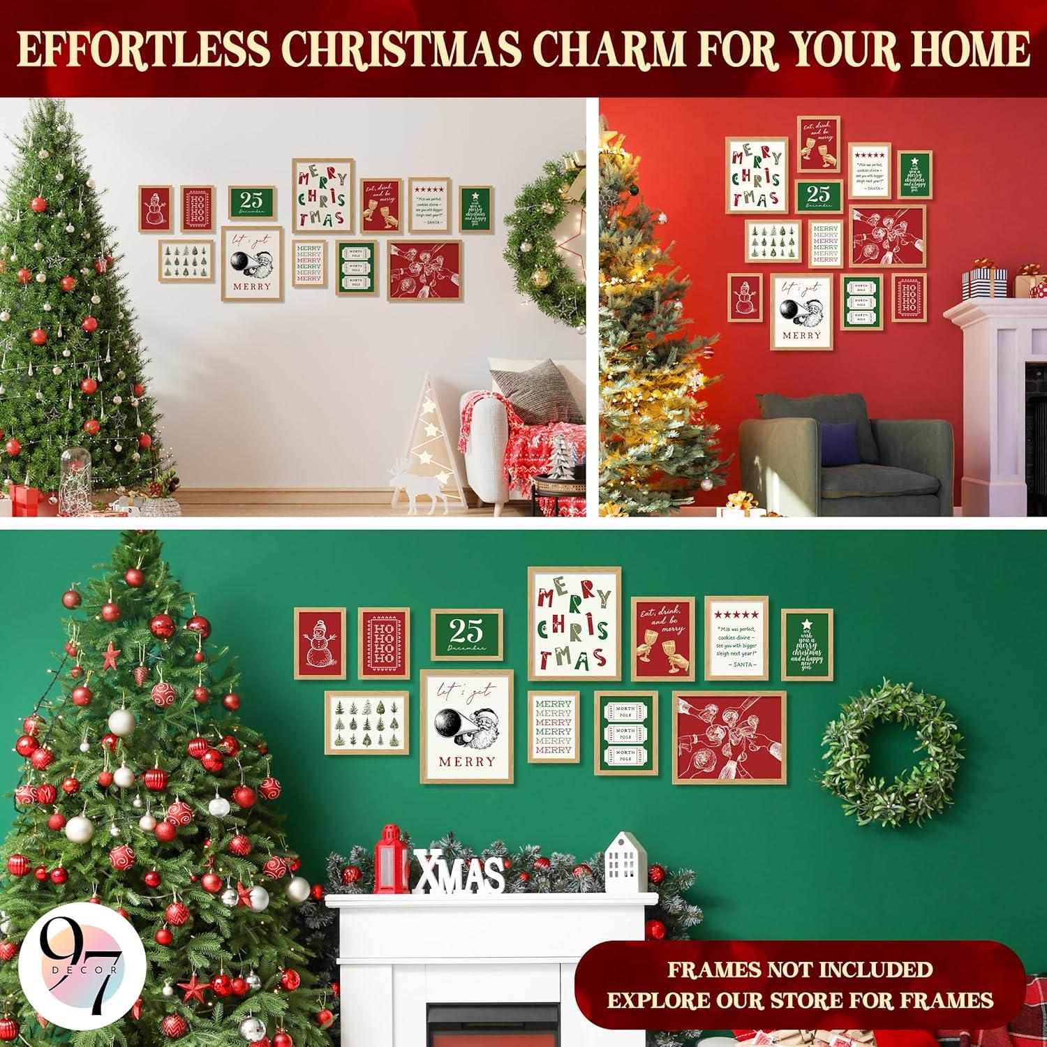 image97 Decor Vintage Christmas Prints Unframed  Rustic Christmas Wall Art Winter Pictures Wall Decor Aesthetic Pine Tree Prints Reindeer Poster Xmas Artwork Santa Photo Holiday Decorations For BedroomChristmas 12Pcs
