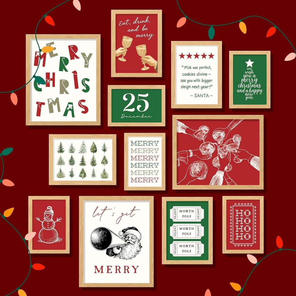 image97 Decor Vintage Christmas Prints Unframed  Rustic Christmas Wall Art Winter Pictures Wall Decor Aesthetic Pine Tree Prints Reindeer Poster Xmas Artwork Santa Photo Holiday Decorations For BedroomChristmas 12Pcs