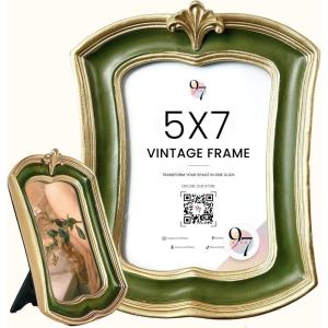 image97 Decor Small Vintage Picture Frames 5x7  Old Fashioned Ornate 5 x7 Frame Antique Frame 5x7 Dark Green Unique Photo Frames With Glass Front For Tabletop And Wall Hanging Vintage Wall Decor