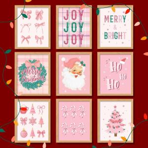 image97 Decor Vintage Christmas Prints Unframed  Moody Christmas Pictures Wall Decor Aesthetic Holiday Poster Winter Art Reindeer Pine Tree Photo Santa Artwork Retro Xmas Painting For Home BedroomPink Christmas