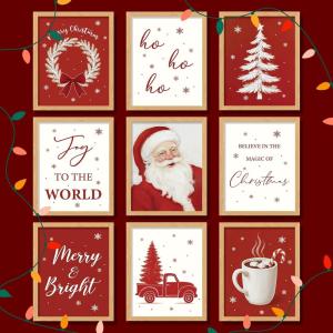 image97 Decor Vintage Christmas Prints Unframed  Moody Christmas Pictures Wall Decor Aesthetic Holiday Poster Winter Art Reindeer Pine Tree Photo Santa Artwork Retro Xmas Painting For Home BedroomRed  White Christmas