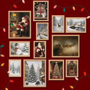 image97 Decor Vintage Christmas Prints Unframed  Moody Christmas Pictures Wall Decor Aesthetic Holiday Poster Winter Art Reindeer Pine Tree Photo Santa Artwork Retro Xmas Painting For Home BedroomVintage Christmas