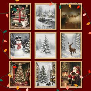 image97 Decor Vintage Christmas Prints Unframed  Rustic Christmas Wall Art Winter Pictures Wall Decor Aesthetic Pine Tree Prints Reindeer Poster Xmas Artwork Santa Photo Holiday Decorations For BedroomVintage 9Pcs