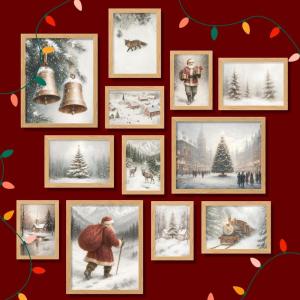 image97 Decor Vintage Christmas Prints Unframed  Rustic Christmas Wall Art Winter Pictures Wall Decor Aesthetic Pine Tree Prints Reindeer Poster Xmas Artwork Santa Photo Holiday Decorations For BedroomWhite Vintage