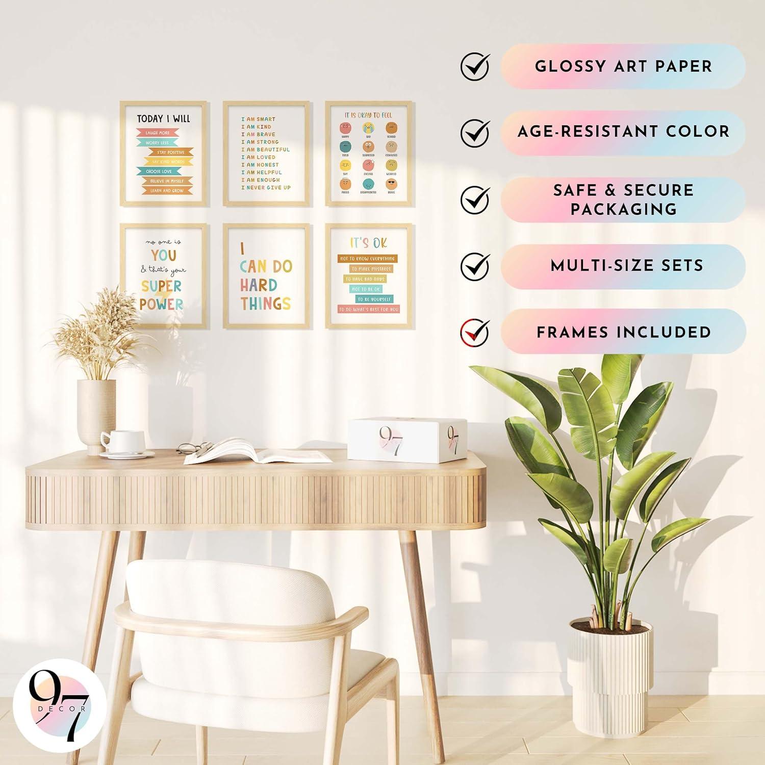 image97 DECOR FRAMED Kids Affirmation Wall Decor  Positive Affirmations for Kids Decor Affirmation Art Prints Nursery Pictures Colorful Inspirational Quotes Posters for Classroom Playroom Decor BEIGE FRAMEKid Affirmation