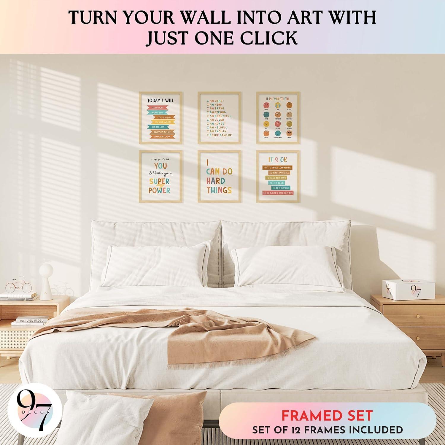 image97 DECOR FRAMED Kids Affirmation Wall Decor  Positive Affirmations for Kids Decor Affirmation Art Prints Nursery Pictures Colorful Inspirational Quotes Posters for Classroom Playroom Decor BEIGE FRAMEKid Affirmation