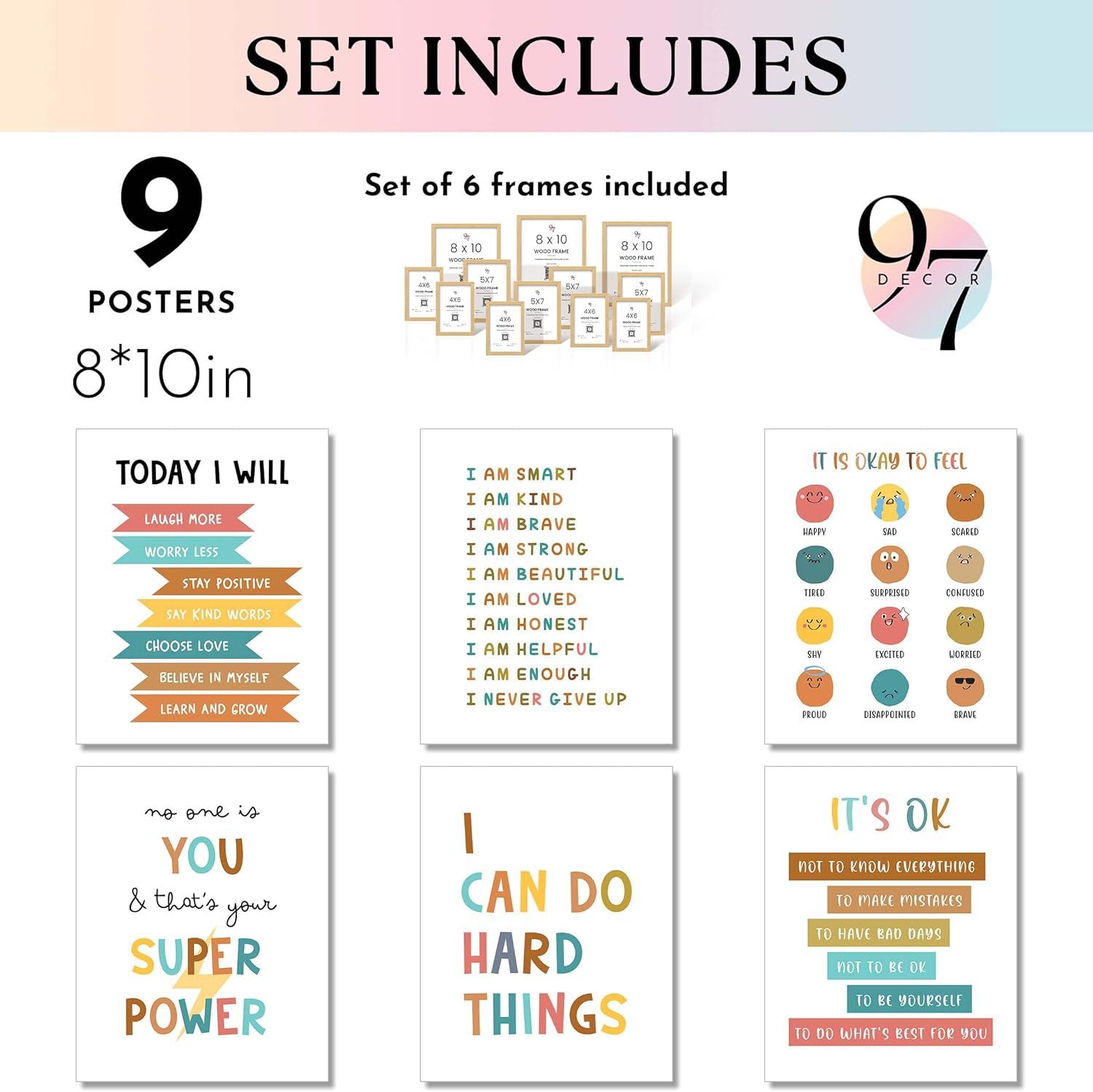 image97 DECOR FRAMED Kids Affirmation Wall Decor  Positive Affirmations for Kids Decor Affirmation Art Prints Nursery Pictures Colorful Inspirational Quotes Posters for Classroom Playroom Decor BEIGE FRAMEKid Affirmation