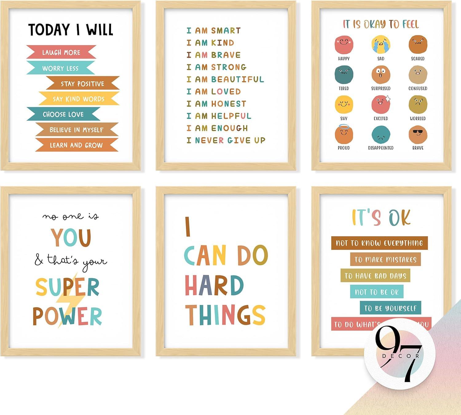 image97 DECOR FRAMED Kids Affirmation Wall Decor  Positive Affirmations for Kids Decor Affirmation Art Prints Nursery Pictures Colorful Inspirational Quotes Posters for Classroom Playroom Decor BEIGE FRAMEKid Affirmation