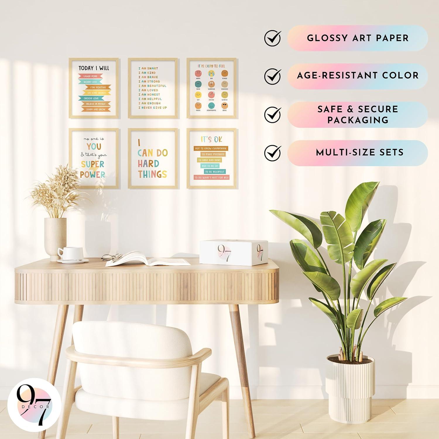 image97 DECOR FRAMED Kids Affirmation Wall Decor  Positive Affirmations for Kids Decor Affirmation Art Prints Nursery Pictures Colorful Inspirational Quotes Posters for Classroom Playroom Decor BEIGE FRAMEKid Affirmation