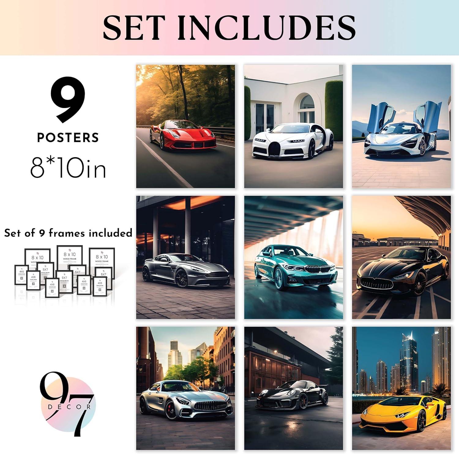 image97 DECOR Super Car FRAMED Posters for Boys Room  Modern Car Wall Art Prints Sport Car Poster for Men Racing Car Room Decor for Teen Boys Bedroom Cool Supercars Artwork Pictures Decoration BLACK FRAME