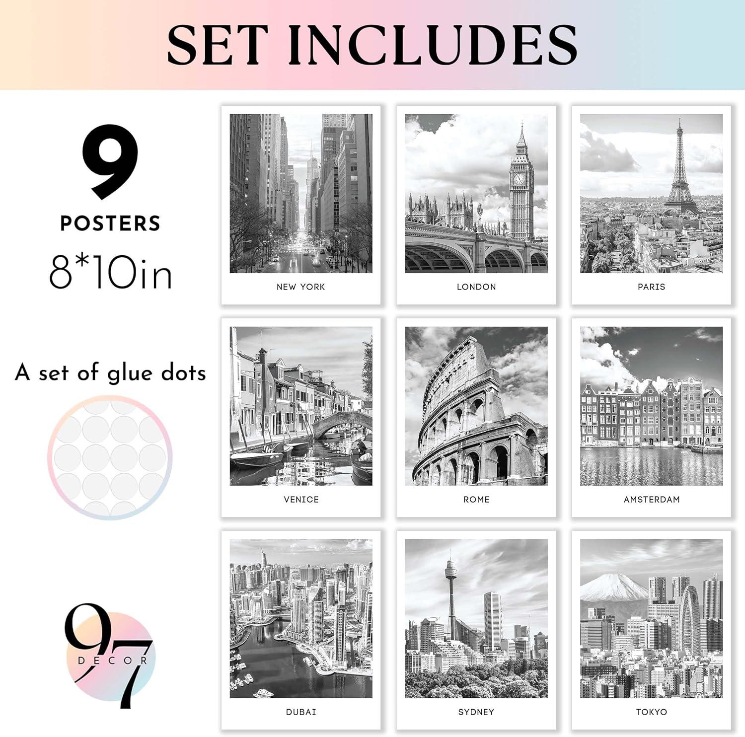 image97 Decor FRAMED Black White City Wall Art Print  Cityscape Pictures Famous Architecture Landscape Artwork Wall Decor European Buildings Poster New York City Skyline Photo BLACK FRAMECity