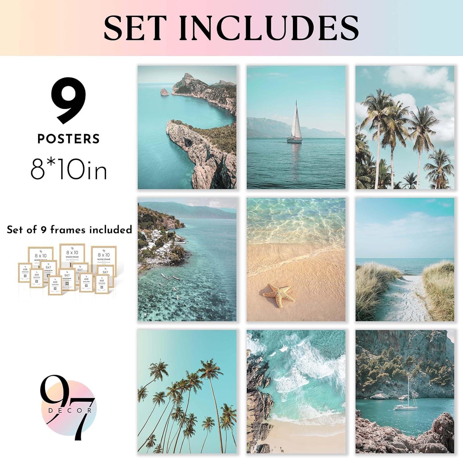 image97 Decor FRAMED Coastal Wall Art Decor  Coastal Posters Beach Pictures Wall Art Prints Beach Wall Decor Ocean Wall Art Beachy Photos Tropical Summer Artwork for Home Decorations BEIGE FRAMECoastal