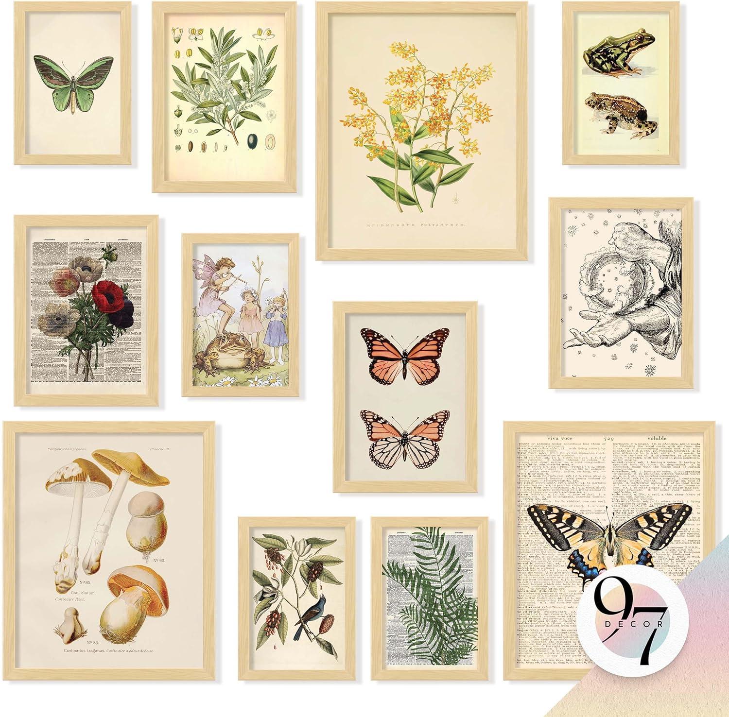 image97 Decor FRAMED Cottagecore Wall Decor  Vintage Fairycore Decorations Boho Fairy Room Fantasy Prints Nature Earthy Posters For Room Aesthetic Mushroom Cottage Core Wall Art For Dorm Bedroom BEIGE FRAMECottagecore