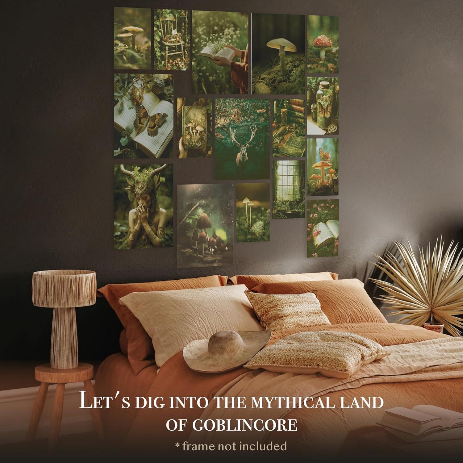 image97 Decor FRAMED Cottagecore Wall Decor  Vintage Fairycore Decorations Boho Fairy Room Fantasy Prints Nature Earthy Posters For Room Aesthetic Mushroom Cottage Core Wall Art For Dorm Bedroom BEIGE FRAMEGoblincore Gallery