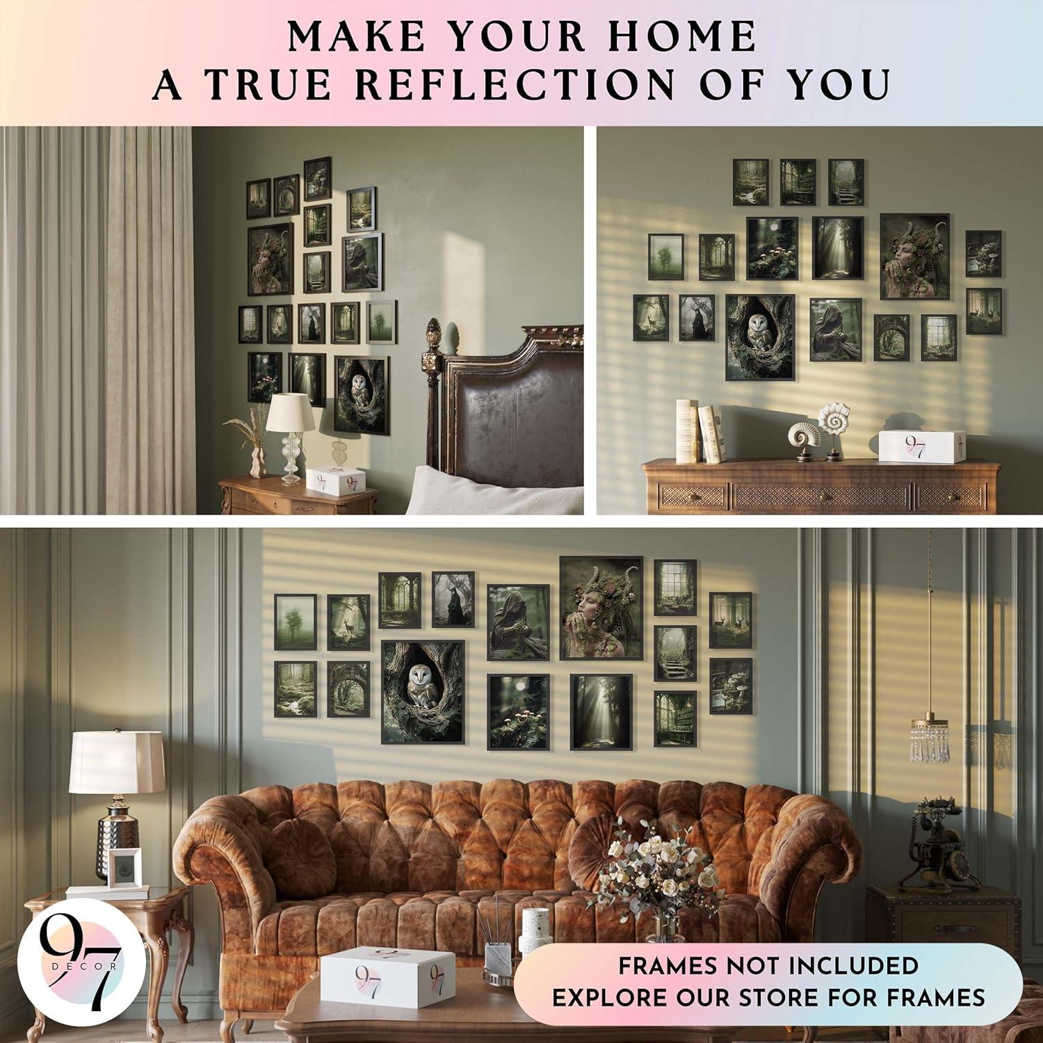 image97 Decor FRAMED Cottagecore Wall Decor  Vintage Fairycore Decorations Boho Fairy Room Fantasy Prints Nature Earthy Posters For Room Aesthetic Mushroom Cottage Core Wall Art For Dorm Bedroom BEIGE FRAMEGoblincore