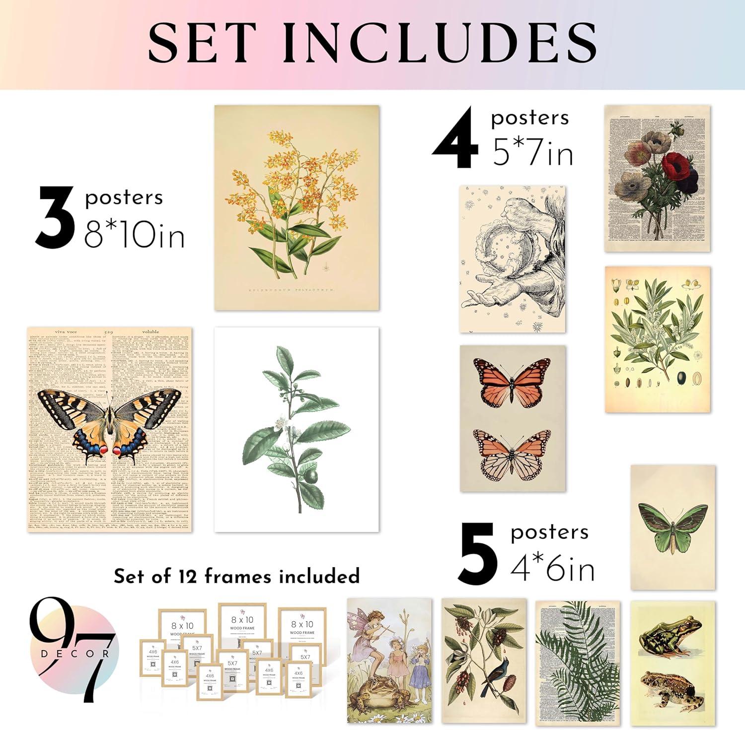 image97 Decor FRAMED Cottagecore Wall Decor  Vintage Fairycore Decorations Boho Fairy Room Fantasy Prints Nature Earthy Posters For Room Aesthetic Mushroom Cottage Core Wall Art For Dorm Bedroom BEIGE FRAMECottagecore