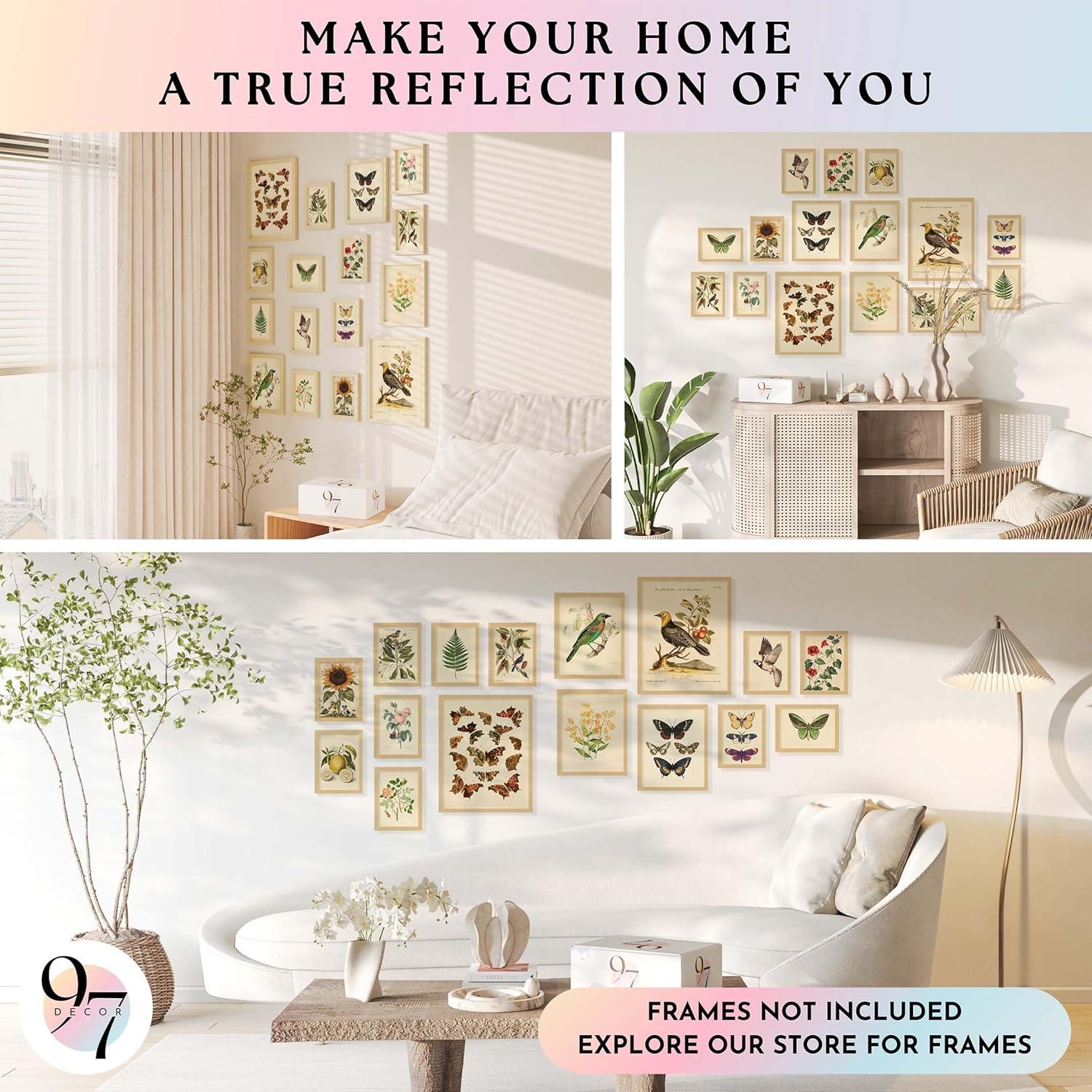 image97 Decor FRAMED Vintage Botanical Wall Art Decor  Large Plant Posters For Room Aesthetic Vintage Botanical Prints Nature Wall Decor Floral Pictures Butterfly Bird Art For Home Bedroom BEIGE FRAMEBotanical