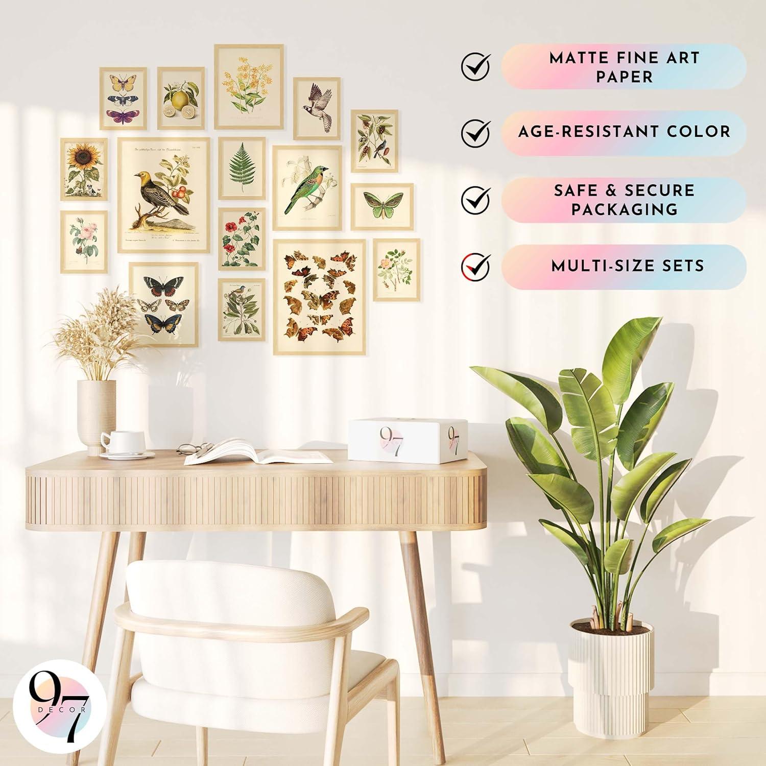 image97 Decor FRAMED Vintage Botanical Wall Art Decor  Large Plant Posters For Room Aesthetic Vintage Botanical Prints Nature Wall Decor Floral Pictures Butterfly Bird Art For Home Bedroom BEIGE FRAMEBotanical