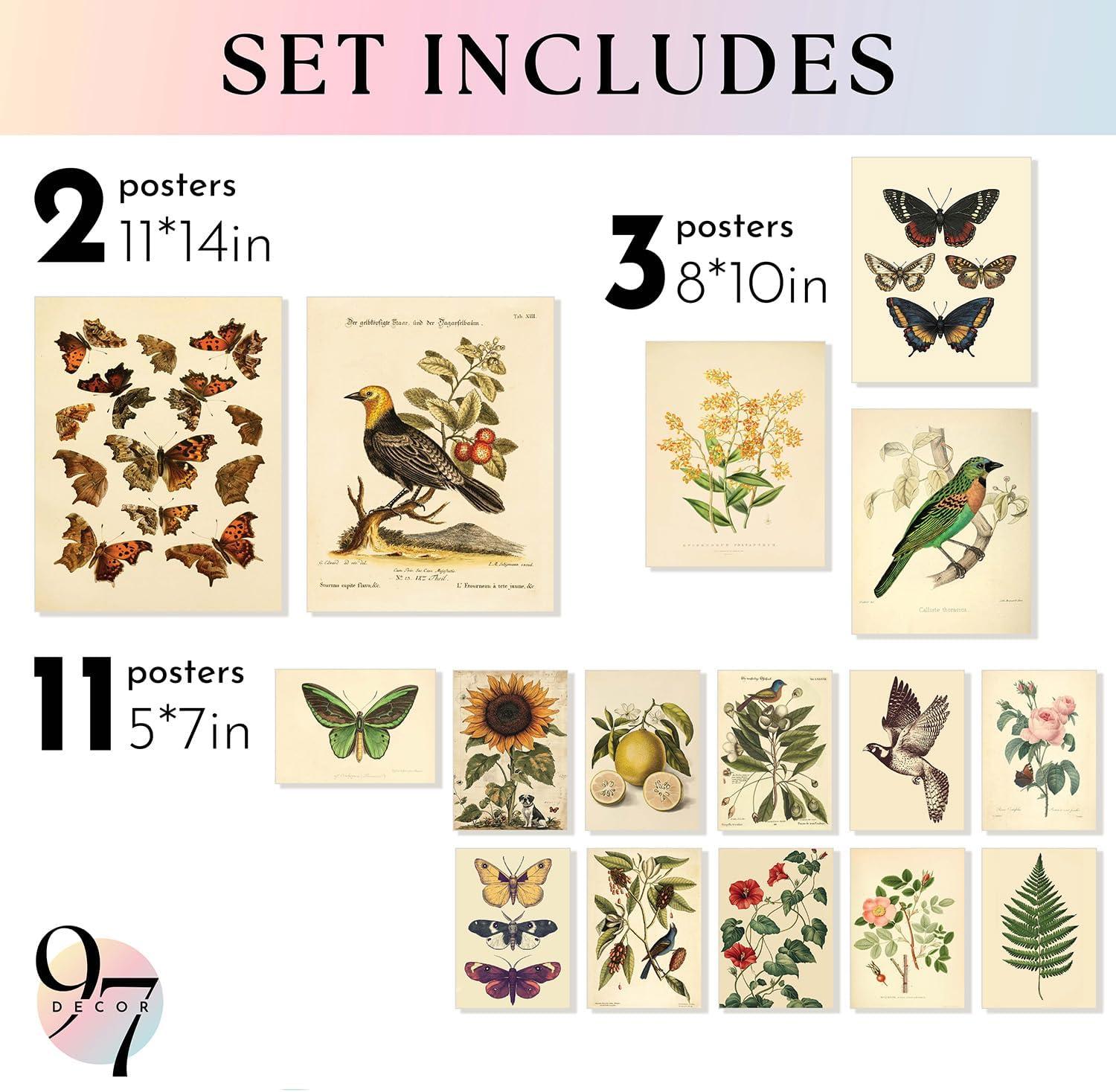 image97 Decor FRAMED Vintage Botanical Wall Art Decor  Large Plant Posters For Room Aesthetic Vintage Botanical Prints Nature Wall Decor Floral Pictures Butterfly Bird Art For Home Bedroom BEIGE FRAMEBotanical