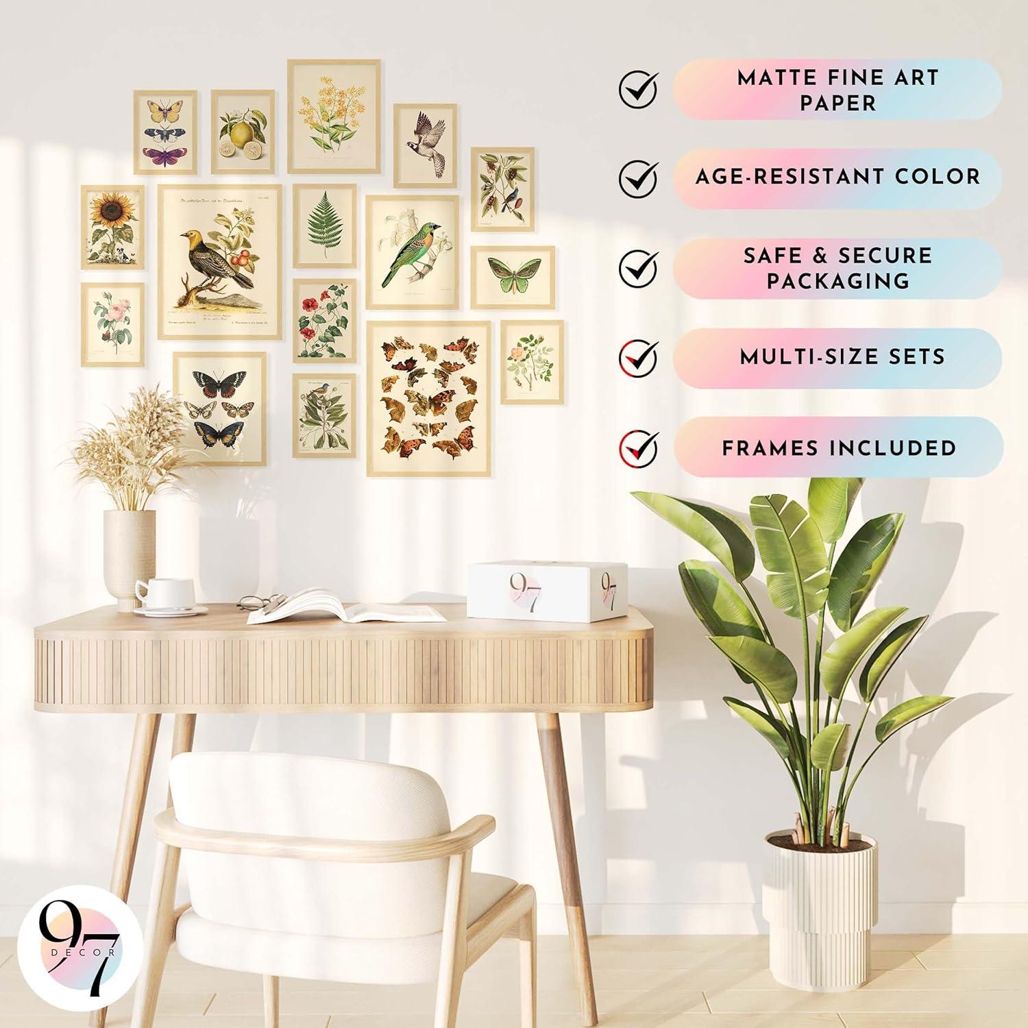 image97 Decor FRAMED Vintage Botanical Wall Art Decor  Large Plant Posters For Room Aesthetic Vintage Botanical Prints Nature Wall Decor Floral Pictures Butterfly Bird Art For Home Bedroom BEIGE FRAMEBotanical