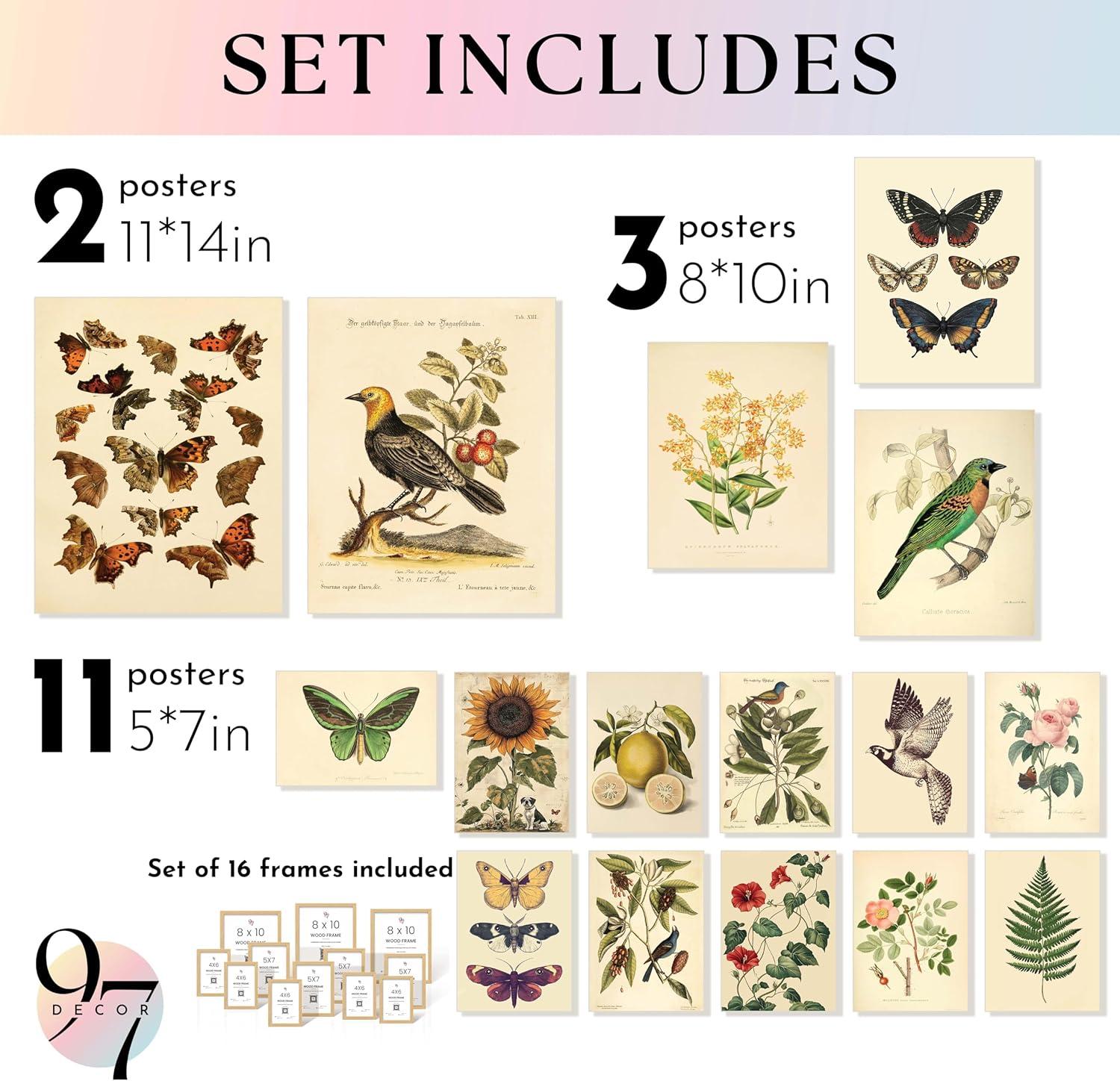 image97 Decor FRAMED Vintage Botanical Wall Art Decor  Large Plant Posters For Room Aesthetic Vintage Botanical Prints Nature Wall Decor Floral Pictures Butterfly Bird Art For Home Bedroom BEIGE FRAMEBotanical