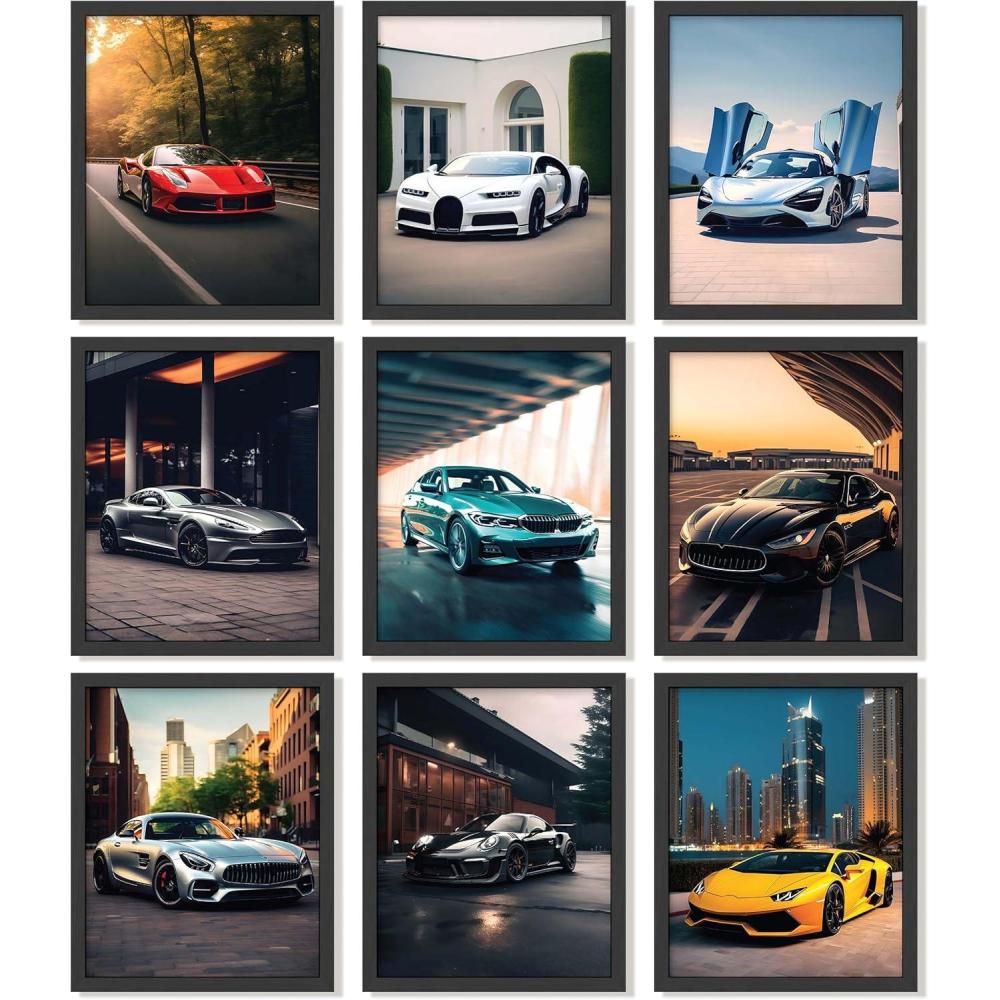image97 DECOR Super Car FRAMED Posters for Boys Room  Modern Car Wall Art Prints Sport Car Poster for Men Racing Car Room Decor for Teen Boys Bedroom Cool Supercars Artwork Pictures Decoration BLACK FRAME