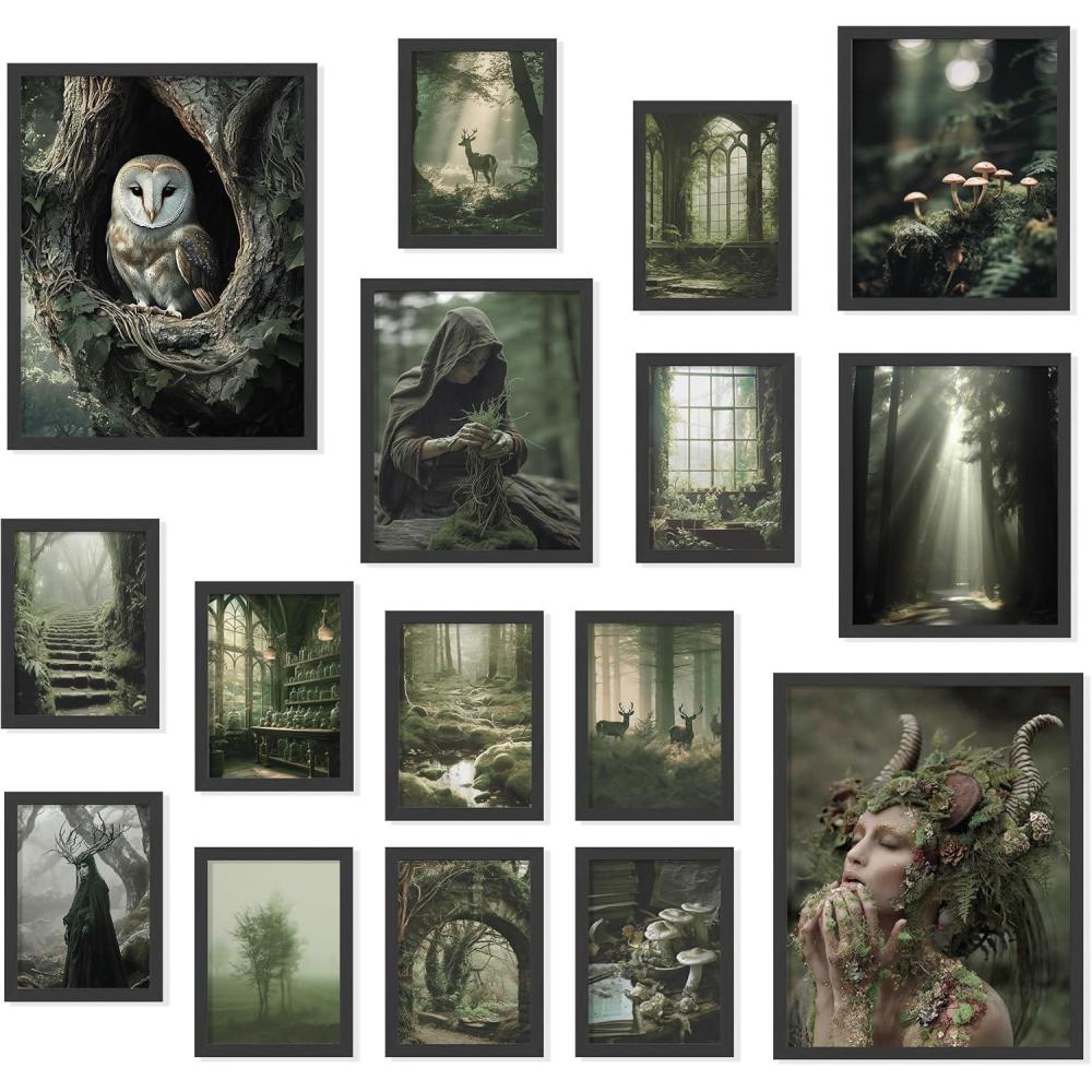 image97 Decor FRAMED Cottagecore Wall Decor  Vintage Fairycore Decorations Boho Fairy Room Fantasy Prints Nature Earthy Posters For Room Aesthetic Mushroom Cottage Core Wall Art For Dorm Bedroom BEIGE FRAMEGoblincore