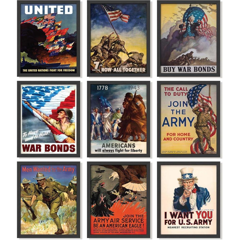 image97 Decor FRAMED Vintage WW2 Poster  Us History Posters for Classroom Decorations World War 2 Propaganda Pictures World War II Army Art Prints WW2 Memorabilia Military Wall Decor for Men BLACK FRAMEWW2