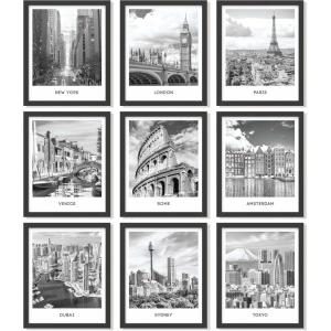 image97 Decor FRAMED Black White City Wall Art Print  Cityscape Pictures Famous Architecture Landscape Artwork Wall Decor European Buildings Poster New York City Skyline Photo BLACK FRAMECity