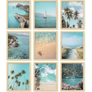 image97 Decor FRAMED Coastal Wall Art Decor  Coastal Posters Beach Pictures Wall Art Prints Beach Wall Decor Ocean Wall Art Beachy Photos Tropical Summer Artwork for Home Decorations BEIGE FRAMECoastal