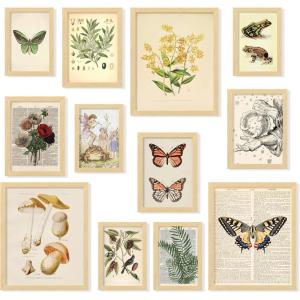 image97 Decor FRAMED Cottagecore Wall Decor  Vintage Fairycore Decorations Boho Fairy Room Fantasy Prints Nature Earthy Posters For Room Aesthetic Mushroom Cottage Core Wall Art For Dorm Bedroom BEIGE FRAMECottagecore