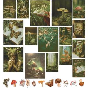 image97 Decor FRAMED Cottagecore Wall Decor  Vintage Fairycore Decorations Boho Fairy Room Fantasy Prints Nature Earthy Posters For Room Aesthetic Mushroom Cottage Core Wall Art For Dorm Bedroom BEIGE FRAMEGoblincore Gallery
