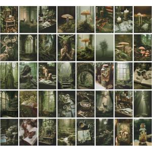 image97 Decor FRAMED Cottagecore Wall Decor  Vintage Fairycore Decorations Boho Fairy Room Fantasy Prints Nature Earthy Posters For Room Aesthetic Mushroom Cottage Core Wall Art For Dorm Bedroom BEIGE FRAMEGoblincore Collage