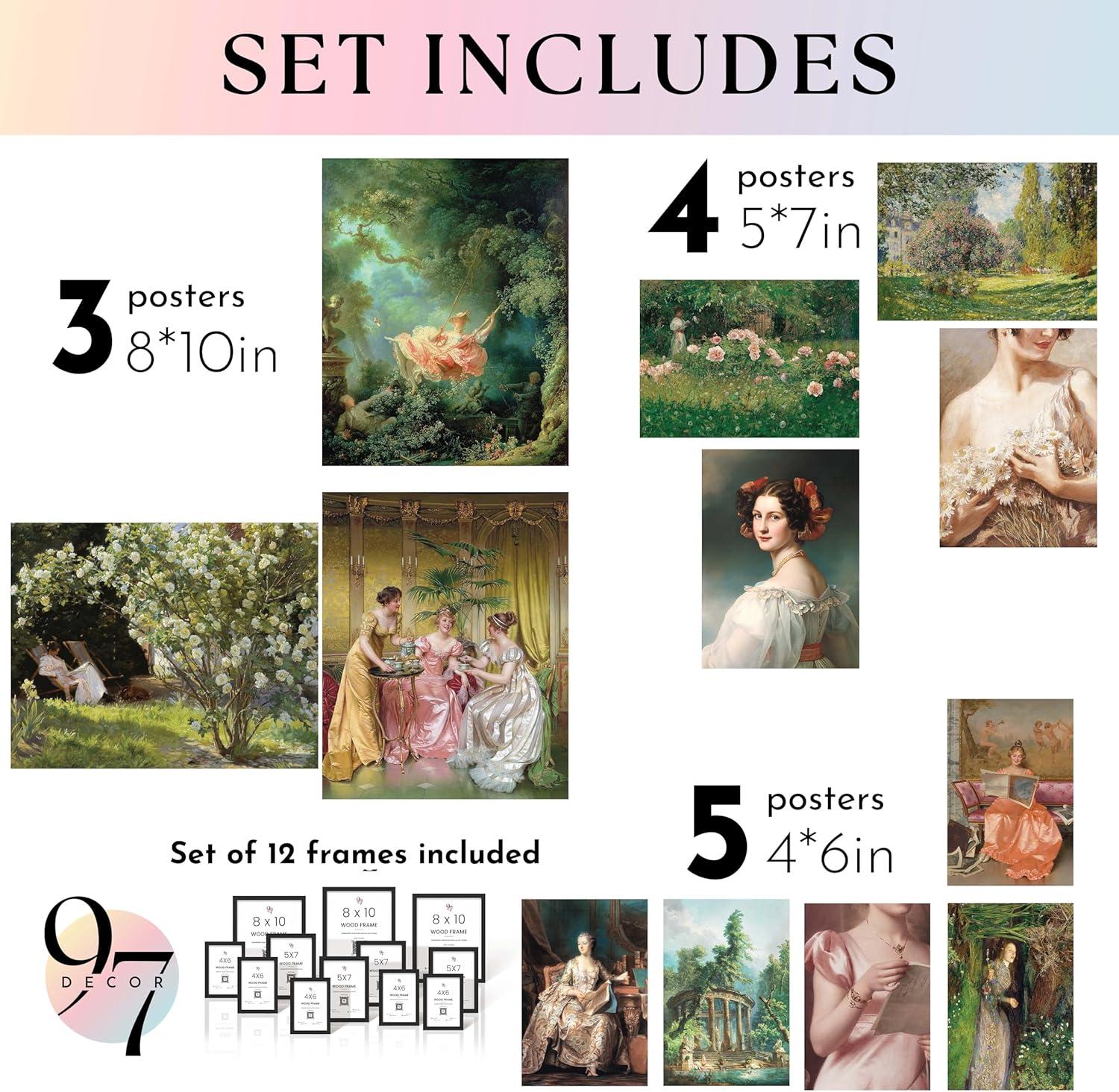 image97 Decor FRAMED Vintage Victorian Decor for Home  Coquette Vintage Art Prints Light Victorian Wall Art Classic Maximalist Wall Decorations Old Paintings Woman Portrait Pictures for Bedroom BLACK FRAMEBaroque Victorian Gx8x10