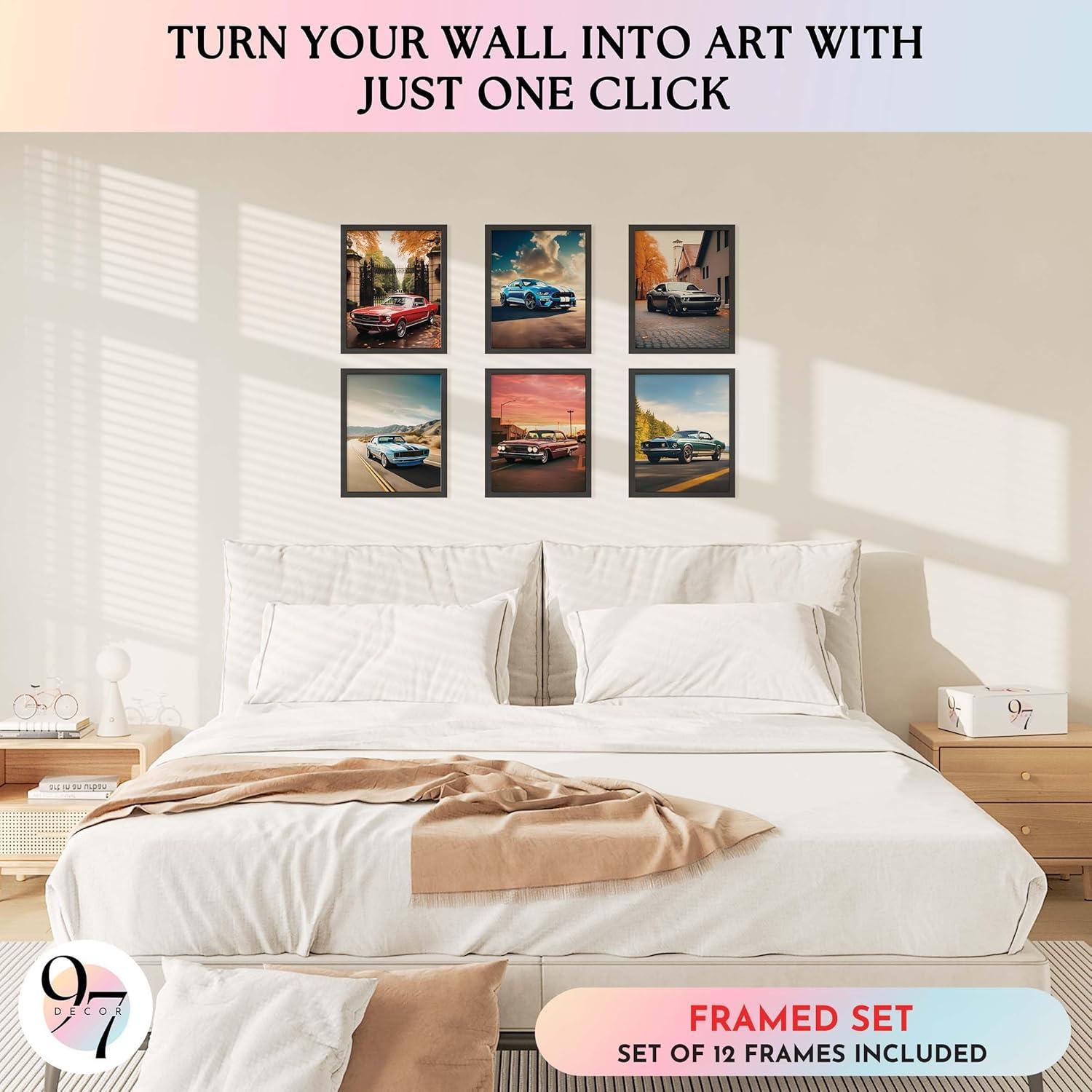 image97 Decor FRAMED Classic Car Posters for Bedroom  Muscle Car Posters For Boys Room Vintage Muscle Car Decor Race Cars Pictures Wall Decorations Antique Old Muscles Cars Wall Art Prints for Mens BLACK FRAMECAR 2