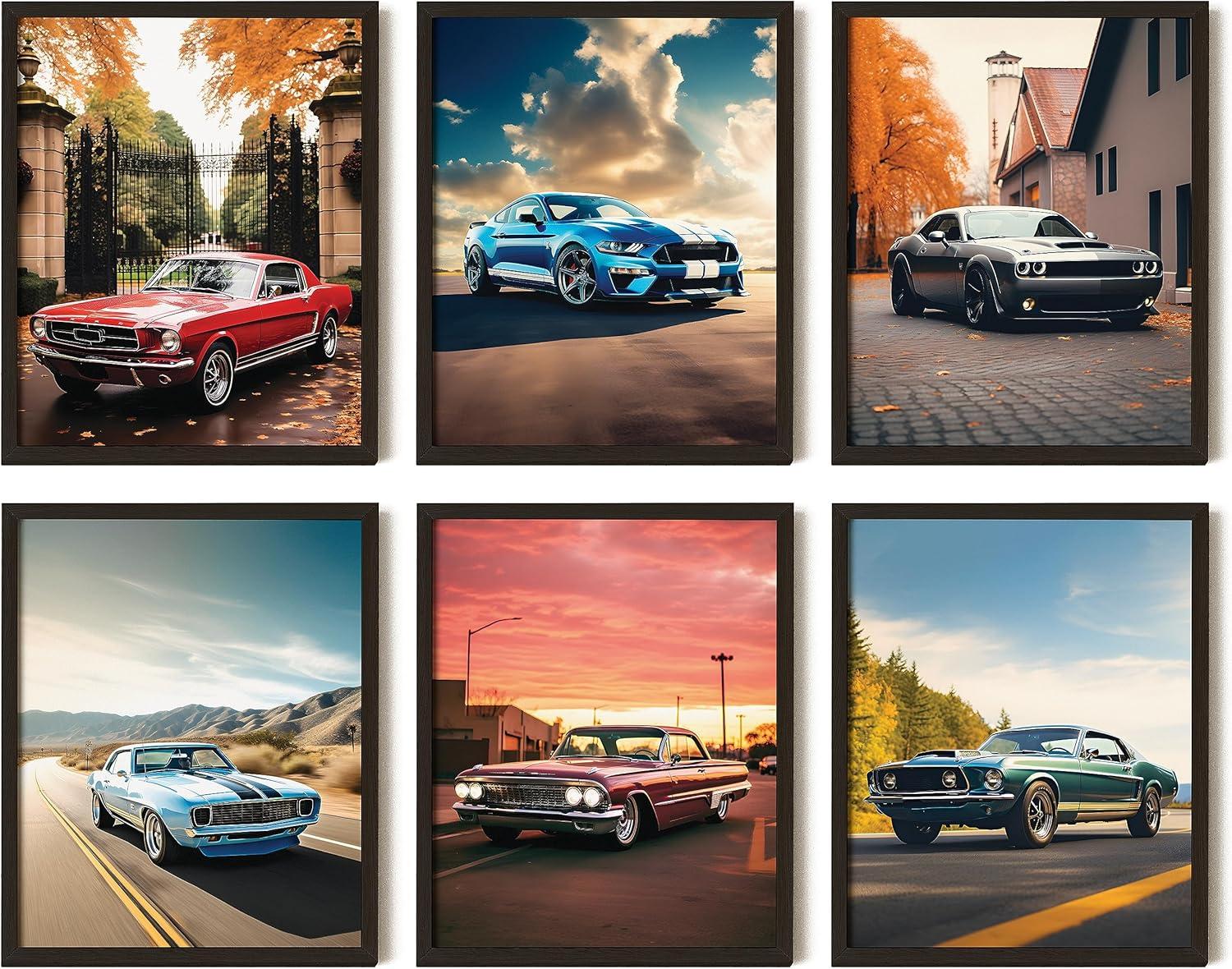 image97 Decor FRAMED Classic Car Posters for Bedroom  Muscle Car Posters For Boys Room Vintage Muscle Car Decor Race Cars Pictures Wall Decorations Antique Old Muscles Cars Wall Art Prints for Mens BLACK FRAMECAR 2