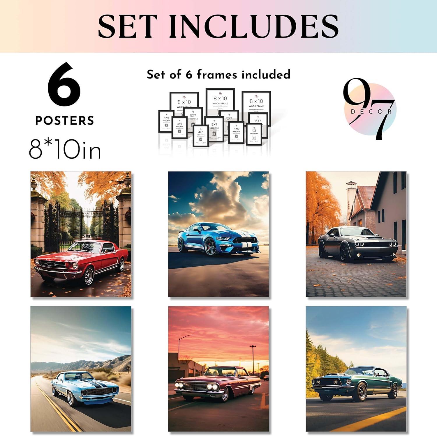 image97 Decor FRAMED Classic Car Posters for Bedroom  Muscle Car Posters For Boys Room Vintage Muscle Car Decor Race Cars Pictures Wall Decorations Antique Old Muscles Cars Wall Art Prints for Mens BLACK FRAMECAR 2