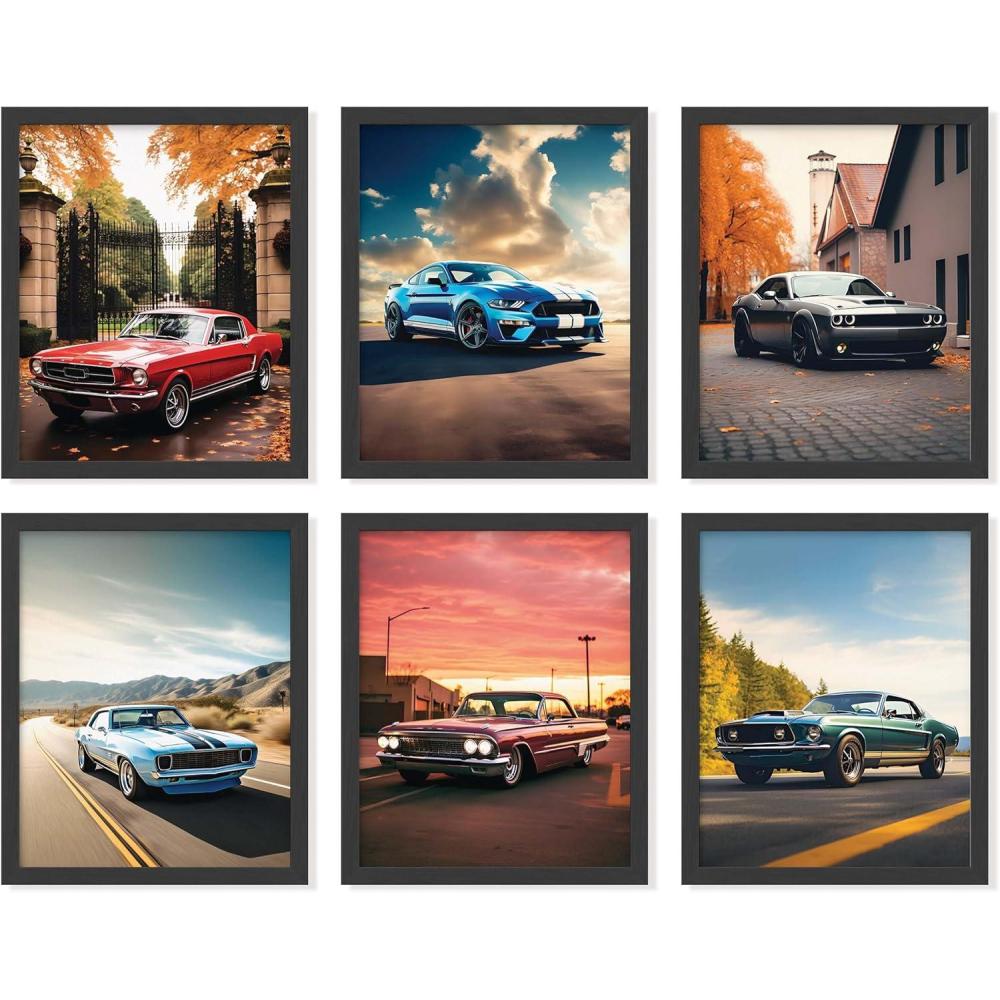 image97 Decor FRAMED Classic Car Posters for Bedroom  Muscle Car Posters For Boys Room Vintage Muscle Car Decor Race Cars Pictures Wall Decorations Antique Old Muscles Cars Wall Art Prints for Mens BLACK FRAMECAR 2