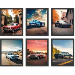 image97 Decor FRAMED Classic Car Posters for Bedroom  Muscle Car Posters For Boys Room Vintage Muscle Car Decor Race Cars Pictures Wall Decorations Antique Old Muscles Cars Wall Art Prints for Mens BLACK FRAMECAR 2