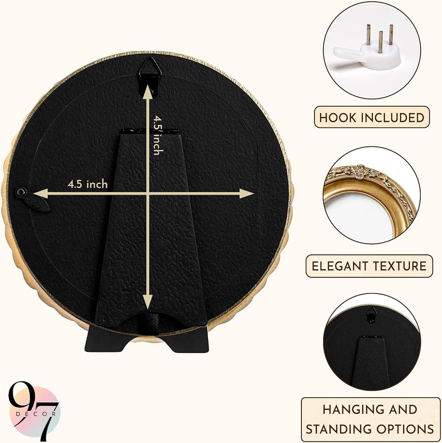 image:image97 Decor Black Vintage Picture Frames 3x3  Mini Round Gothic Picture Frame 3x3 Small Ornate Frame For Table Top And Wall Hanging Handcrafted Resin Goth Home Decor Gallery Wall ArtGolden Round