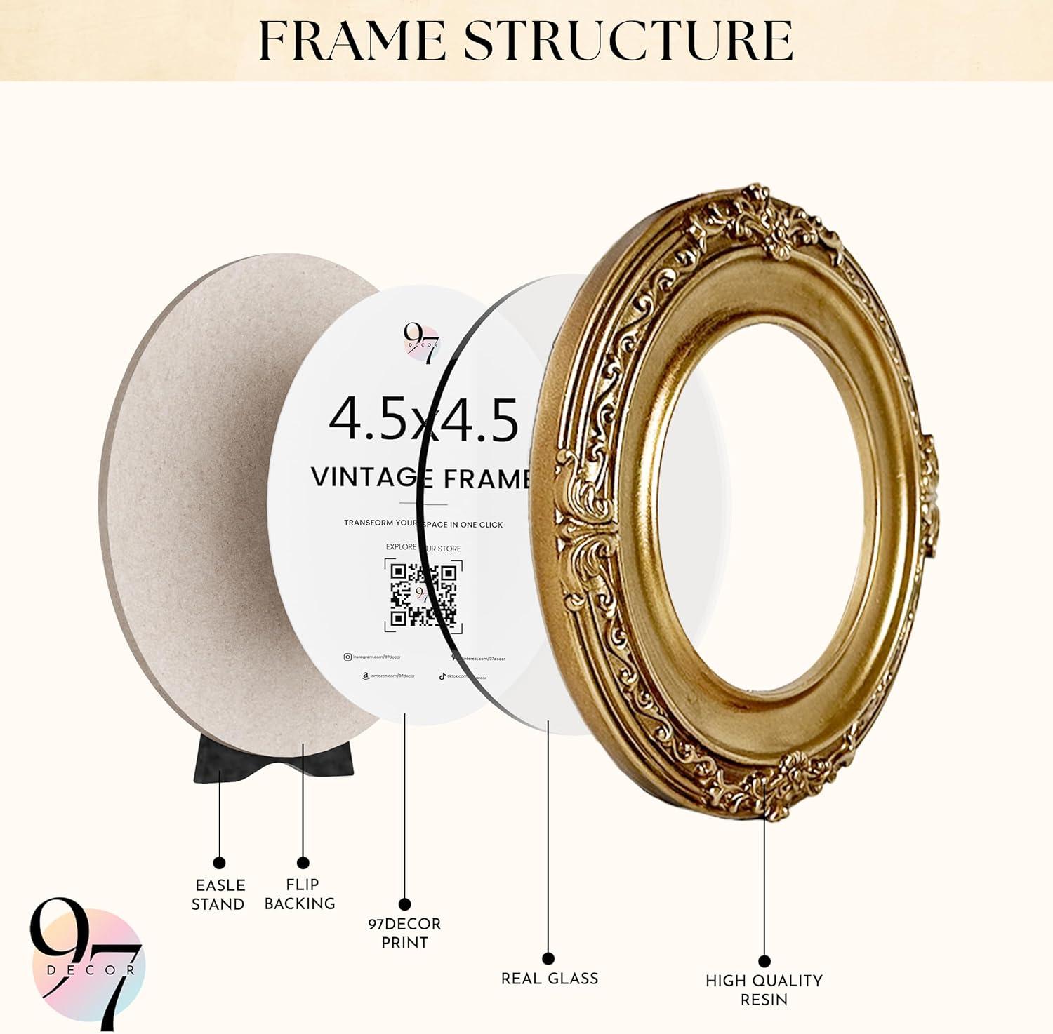 image:image97 Decor Black Vintage Picture Frames 3x3  Mini Round Gothic Picture Frame 3x3 Small Ornate Frame For Table Top And Wall Hanging Handcrafted Resin Goth Home Decor Gallery Wall ArtGolden Round