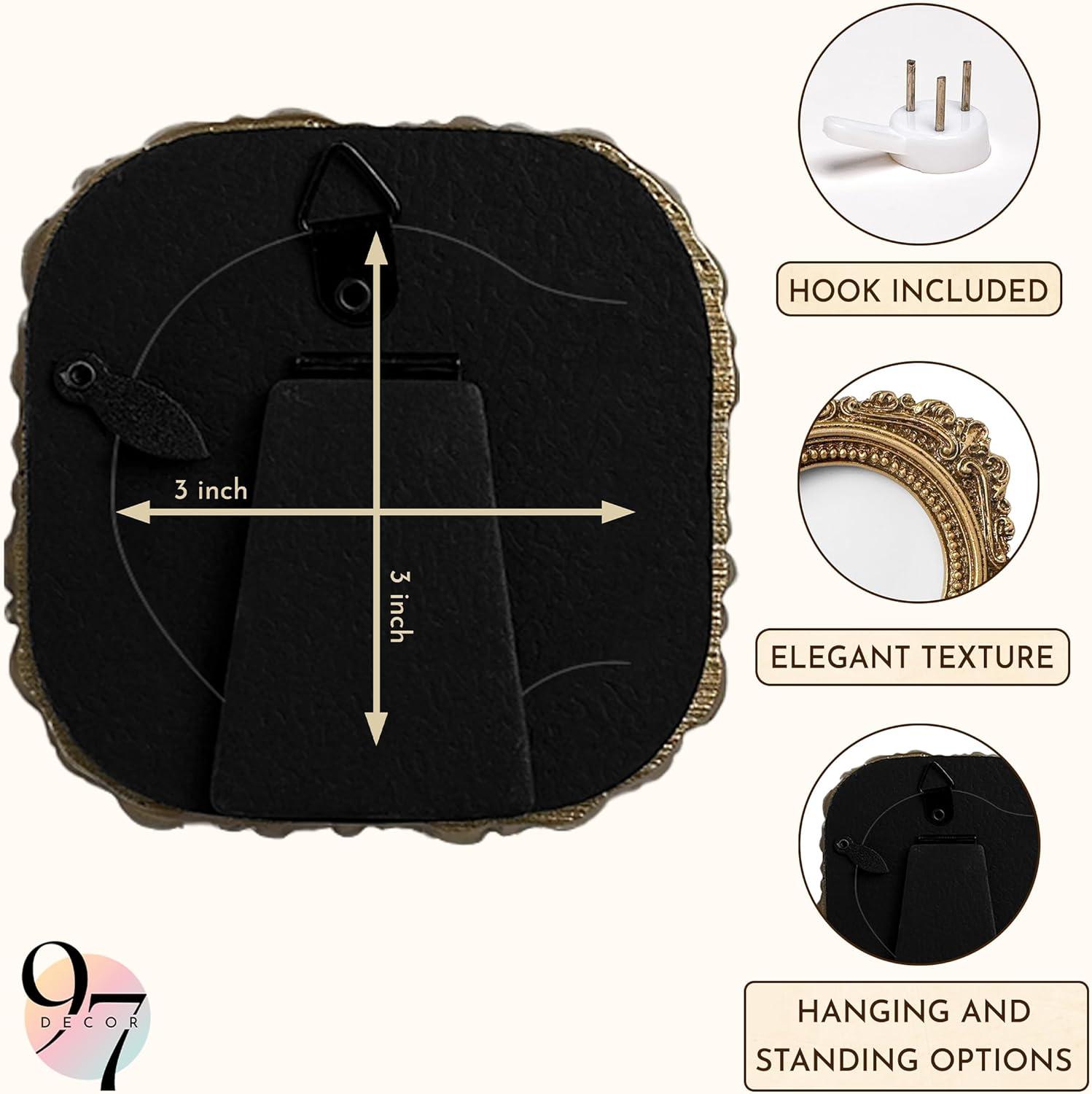image:image97 Decor Black Vintage Picture Frames 3x3  Mini Round Gothic Picture Frame 3x3 Small Ornate Frame For Table Top And Wall Hanging Handcrafted Resin Goth Home Decor Gallery Wall ArtVictorian Gold Round
