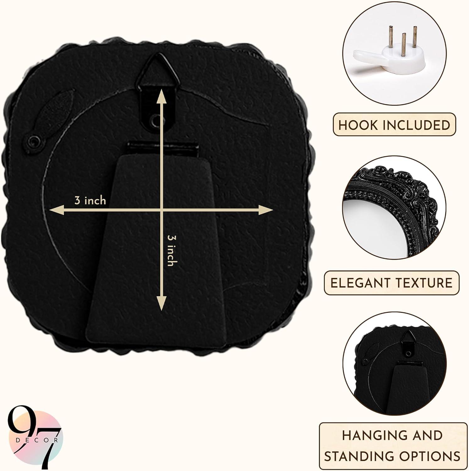 image:image97 Decor Black Vintage Picture Frames 3x3  Mini Round Gothic Picture Frame 3x3 Small Ornate Frame For Table Top And Wall Hanging Handcrafted Resin Goth Home Decor Gallery Wall ArtVictorian Black Round