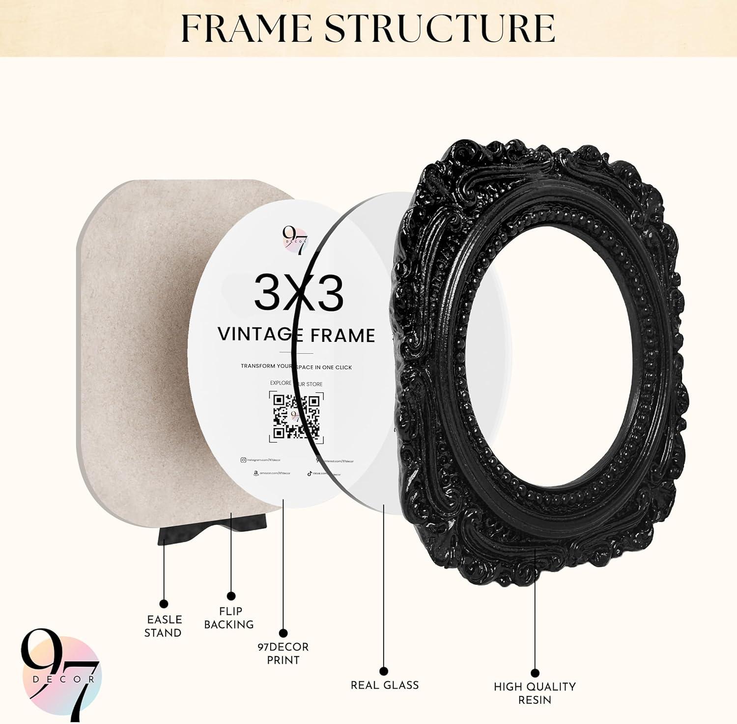 image:image97 Decor Black Vintage Picture Frames 3x3  Mini Round Gothic Picture Frame 3x3 Small Ornate Frame For Table Top And Wall Hanging Handcrafted Resin Goth Home Decor Gallery Wall ArtVictorian Black Round