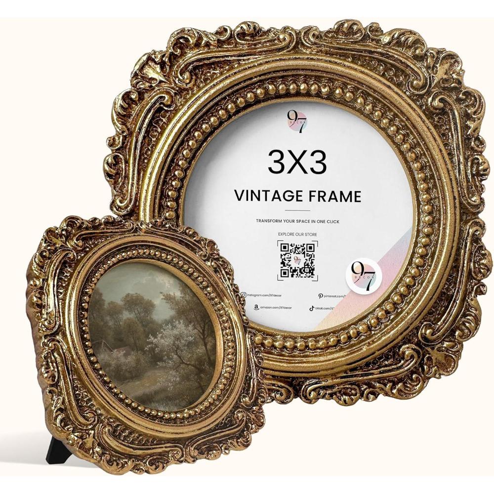 image:image97 Decor Black Vintage Picture Frames 3x3  Mini Round Gothic Picture Frame 3x3 Small Ornate Frame For Table Top And Wall Hanging Handcrafted Resin Goth Home Decor Gallery Wall ArtVictorian Gold Round