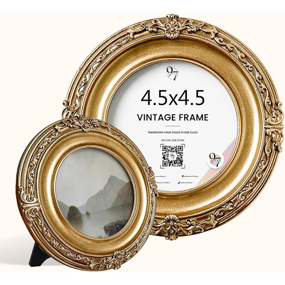 image:image97 Decor Black Vintage Picture Frames 3x3  Mini Round Gothic Picture Frame 3x3 Small Ornate Frame For Table Top And Wall Hanging Handcrafted Resin Goth Home Decor Gallery Wall ArtGolden Round
