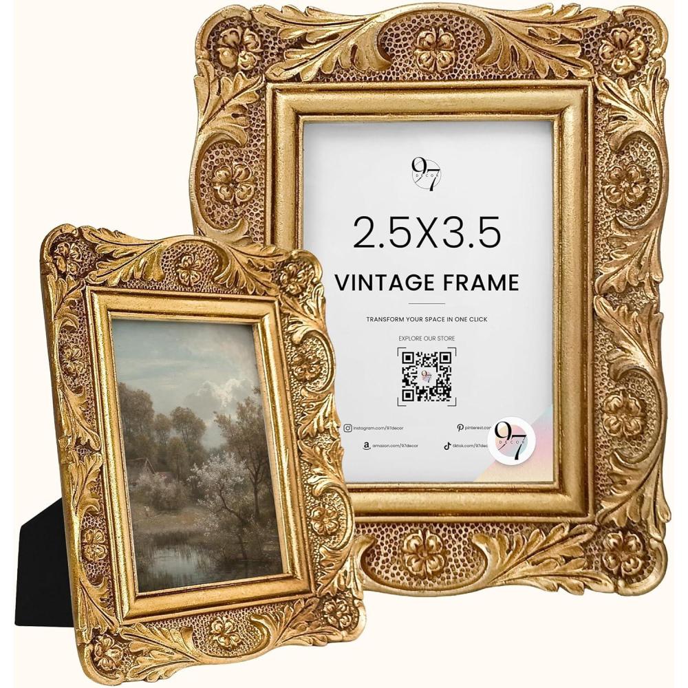 image:image97 Decor Black Vintage Picture Frames 3x3  Mini Round Gothic Picture Frame 3x3 Small Ornate Frame For Table Top And Wall Hanging Handcrafted Resin Goth Home Decor Gallery Wall ArtAntique Gold Floral Rectangle