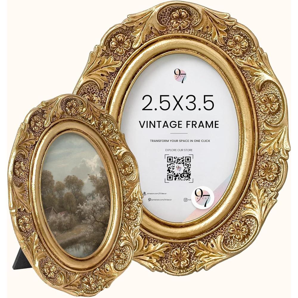 image:image97 Decor Black Vintage Picture Frames 3x3  Mini Round Gothic Picture Frame 3x3 Small Ornate Frame For Table Top And Wall Hanging Handcrafted Resin Goth Home Decor Gallery Wall ArtAntique Gold Floral Oval