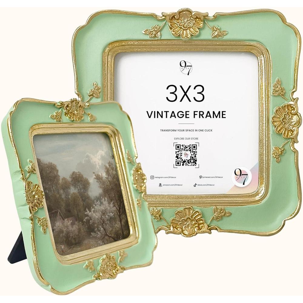 image:image97 Decor Black Vintage Picture Frames 3x3  Mini Round Gothic Picture Frame 3x3 Small Ornate Frame For Table Top And Wall Hanging Handcrafted Resin Goth Home Decor Gallery Wall ArtFrench Baroque Sage Green