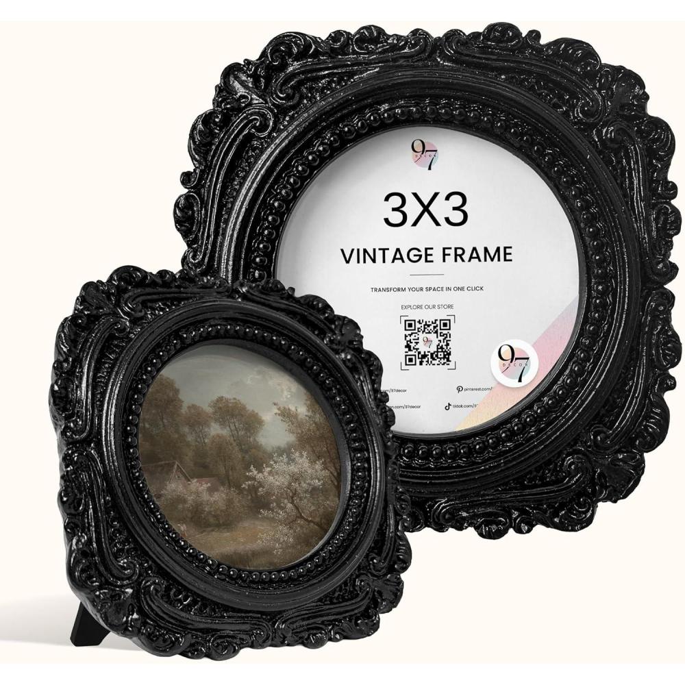 image:image97 Decor Black Vintage Picture Frames 3x3  Mini Round Gothic Picture Frame 3x3 Small Ornate Frame For Table Top And Wall Hanging Handcrafted Resin Goth Home Decor Gallery Wall ArtVictorian Black Round